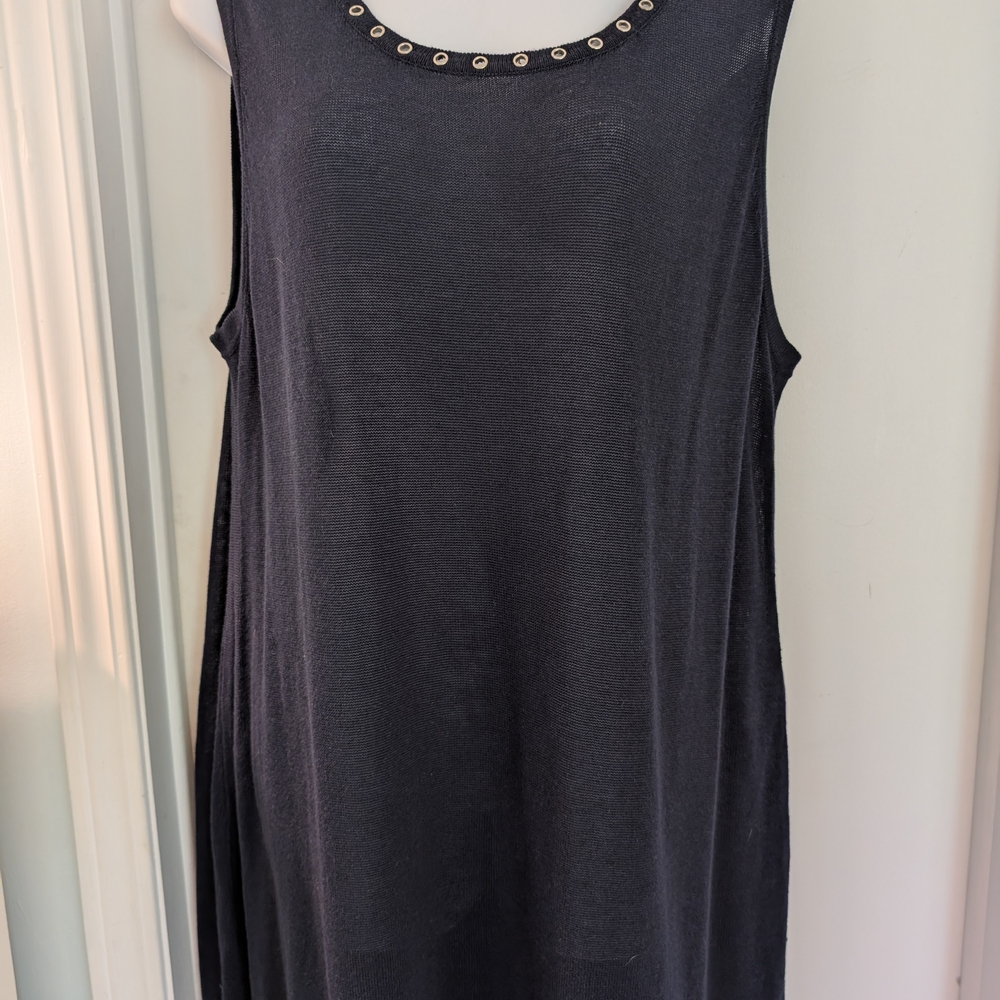 "Soft Surroundings" Navy Eyelet Detail Top  L